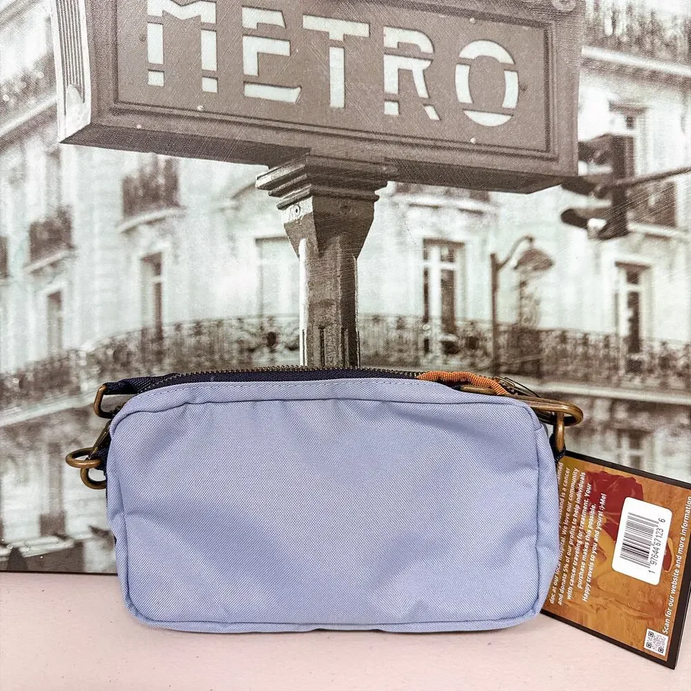 TOBIQ Light Blue RPET Crossbody Camera Bag Adjustable Navy Strap NWT